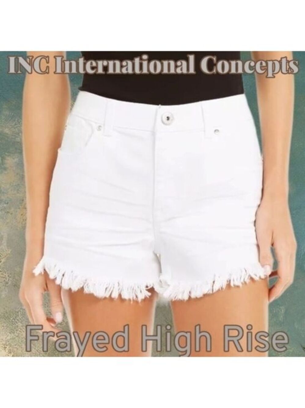 INC INTERNATIONAL CONCEPTS White Frayed Hem High-Rise Jean Shorts NWT/Sz.14
